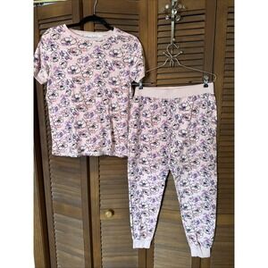 Women's Vera Bradley Pink Floral Shirt Sleeve Pajama Pant Set Sz Med Coquette